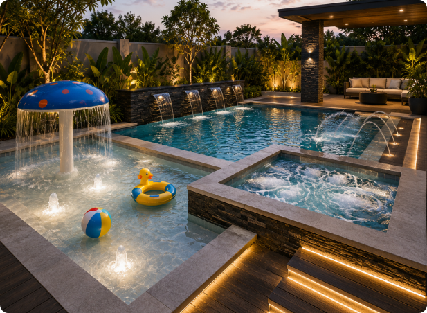 Kids pool and water features