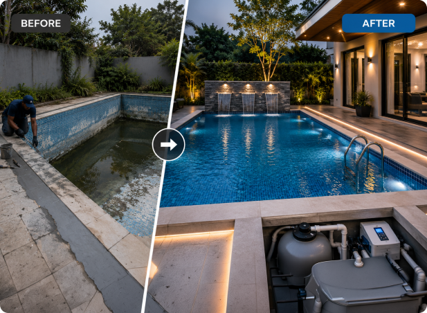 Pool renovation before and after